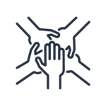 A simplistic outline rendering of five hands put together in the middle.