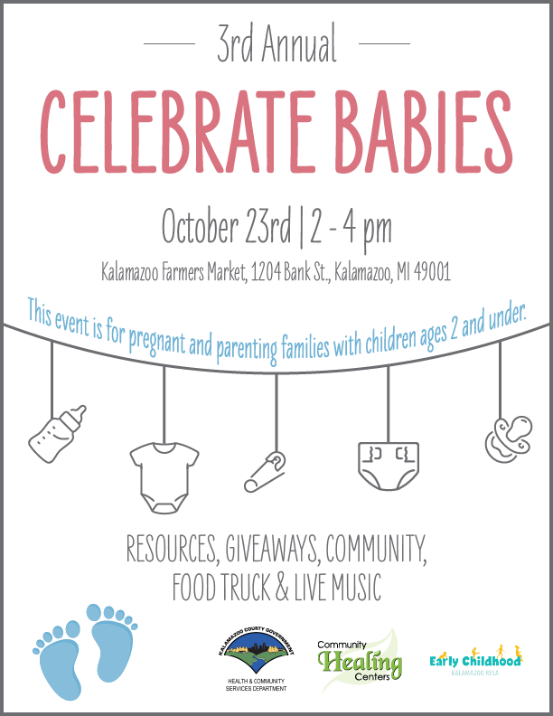 A digital promotional image for the 3rd annual Celebrate Babies event from Community Healing Centers.