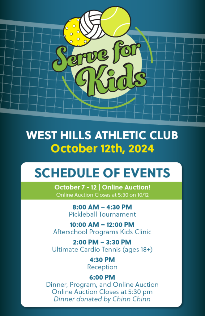 The event schedule for Serve for Kids 2024 with Community Healing Centers.