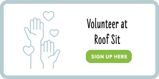 A graphic for signing up as a volunteer for Roof Sit 2025 with Community Healing Center.